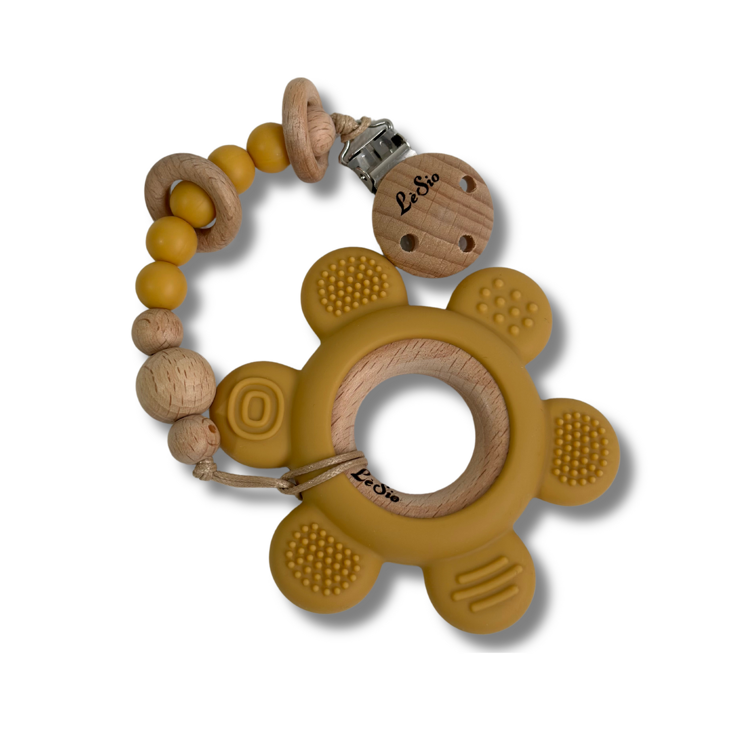 Multi textured Teething Ring and Pacifier Clip