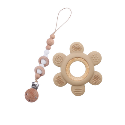 Multi textured Teething Ring and Pacifier Clip